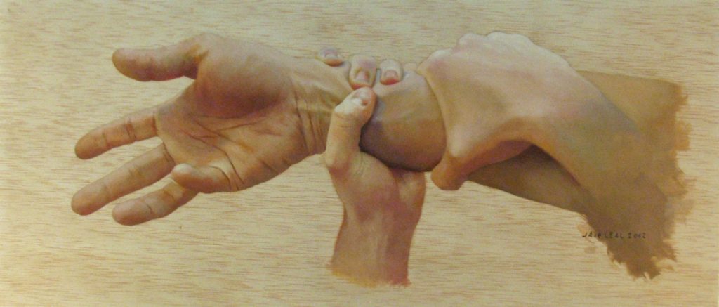 “Entre el vacío y tus ansias de loca”, Oil on wood. 23,5 x 55 cm. Jair Leal, 2012.