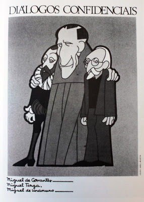 Cervantes, Unamuno y Torga. Ilustración de J. Abel Manta