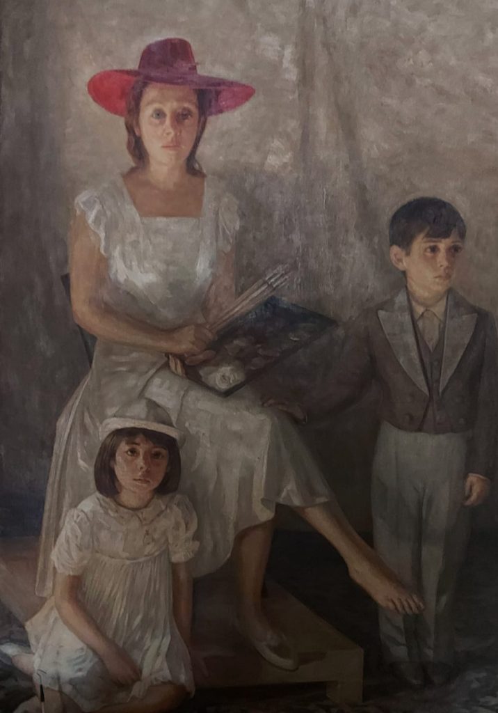 Nanda Papiri y los niñoz Lilla y Tony Chicharro Papiri, pintados por Eduardo Chicharro Briones